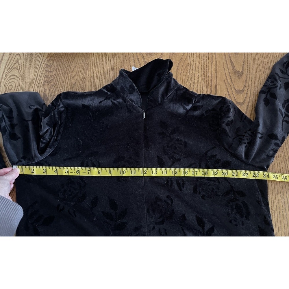 Rare Vintage Davina Black Velour Burnout Rose Floral  Pullover Housecoat Large - Picture 7 of 11